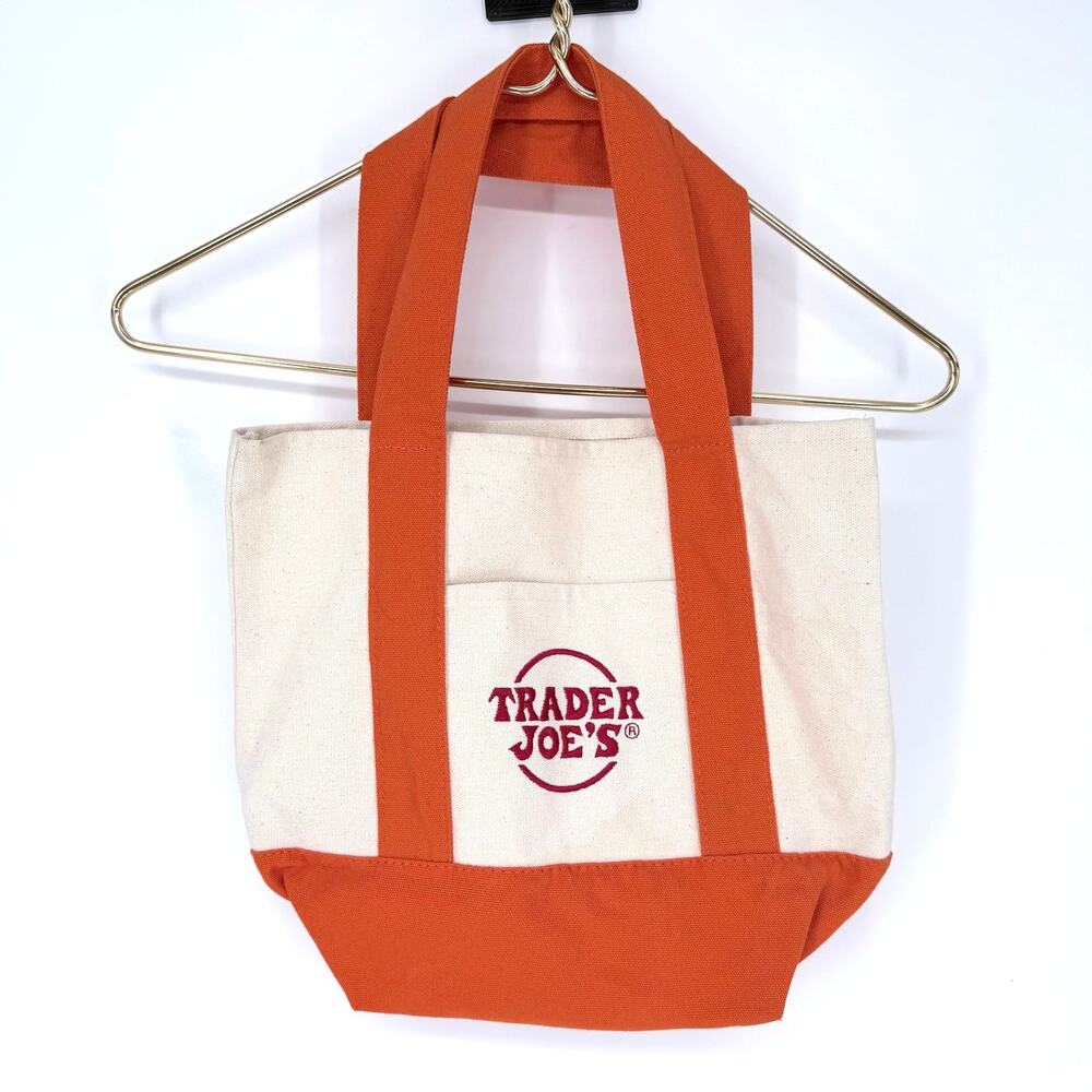 Trader Joe's CREW Employee Exclusive Mini Tote Bag Orange Canvas Rare Special